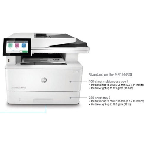 HP LaserJet M430f Laser Multifunction Printer-Monochrome-Copier/Fax/Scanner-42 ppm Mono Print-1200x1200 Print-Automatic Duplex Print-100000 Pages Monthly-350 sheets Input-Color Scanner-600 Optical Scan-Monochrome Fax-Gigabit Ethernet - 3PZ55A#BGJ