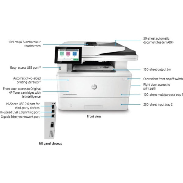 HP LaserJet M430f Laser Multifunction Printer-Monochrome-Copier/Fax/Scanner-42 ppm Mono Print-1200x1200 Print-Automatic Duplex Print-100000 Pages Monthly-350 sheets Input-Color Scanner-600 Optical Scan-Monochrome Fax-Gigabit Ethernet - 3PZ55A#BGJ