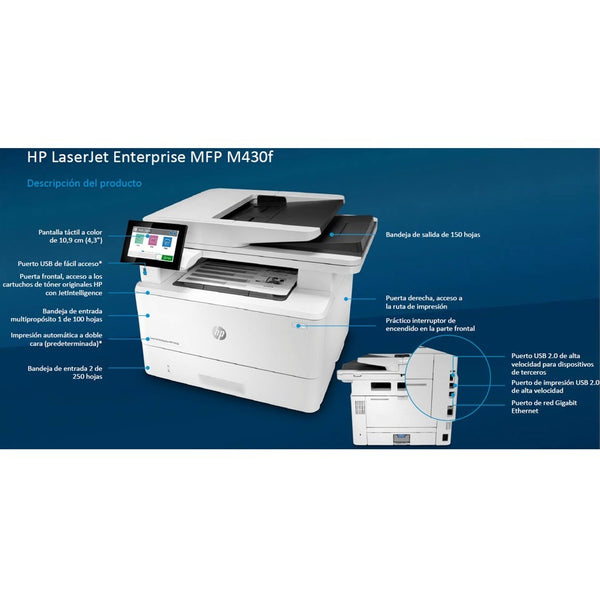 HP LaserJet M430f Laser Multifunction Printer-Monochrome-Copier/Fax/Scanner-42 ppm Mono Print-1200x1200 Print-Automatic Duplex Print-100000 Pages Monthly-350 sheets Input-Color Scanner-600 Optical Scan-Monochrome Fax-Gigabit Ethernet - 3PZ55A#BGJ