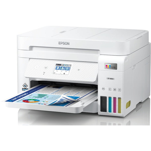 Epson EcoTank ET-4850 Inkjet Multifunction Printer-Color-Copier/Fax/Scanner-4800x1200 dpi Print-Automatic Duplex Print-5000 Pages-250 sheets Input-9600 dpi Optical Scan-Color Fax-Wireless LAN-Apple AirPrint-Android Printing-Fire OS-Mopria - C11CJ60202