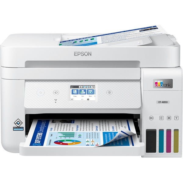 Epson EcoTank ET-4850 Inkjet Multifunction Printer-Color-Copier/Fax/Scanner-4800x1200 dpi Print-Automatic Duplex Print-5000 Pages-250 sheets Input-9600 dpi Optical Scan-Color Fax-Wireless LAN-Apple AirPrint-Android Printing-Fire OS-Mopria - C11CJ60202