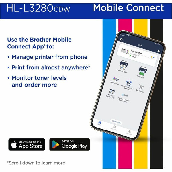 Brother HL-L3280CDW Wireless Compact Digital Color Printer with Laser Quality Output, Duplex and Mobile Printing & Ethernet - HLL3280CDW