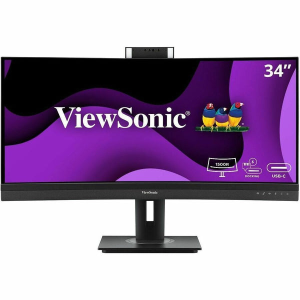 ViewSonic VG3457CV 34 Inch Ultrawide QHD 1440p Curved Video Conferencing Docking Monitor with Windows Hello Compatible IR Webcam, Advanced Ergonomics, and 100W USB C for Home and Office - VG3457CV