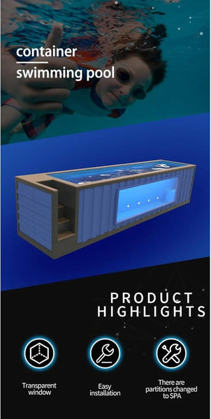 20ft Fiberglass Swimming Pool in Container Style Durable Structure Easy Setup