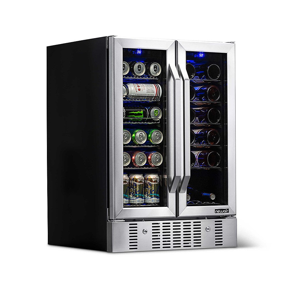 NewAir - 18-Bottle Wine and 60-Can Dual Zone Beverage Cooler - Stainless Steel -