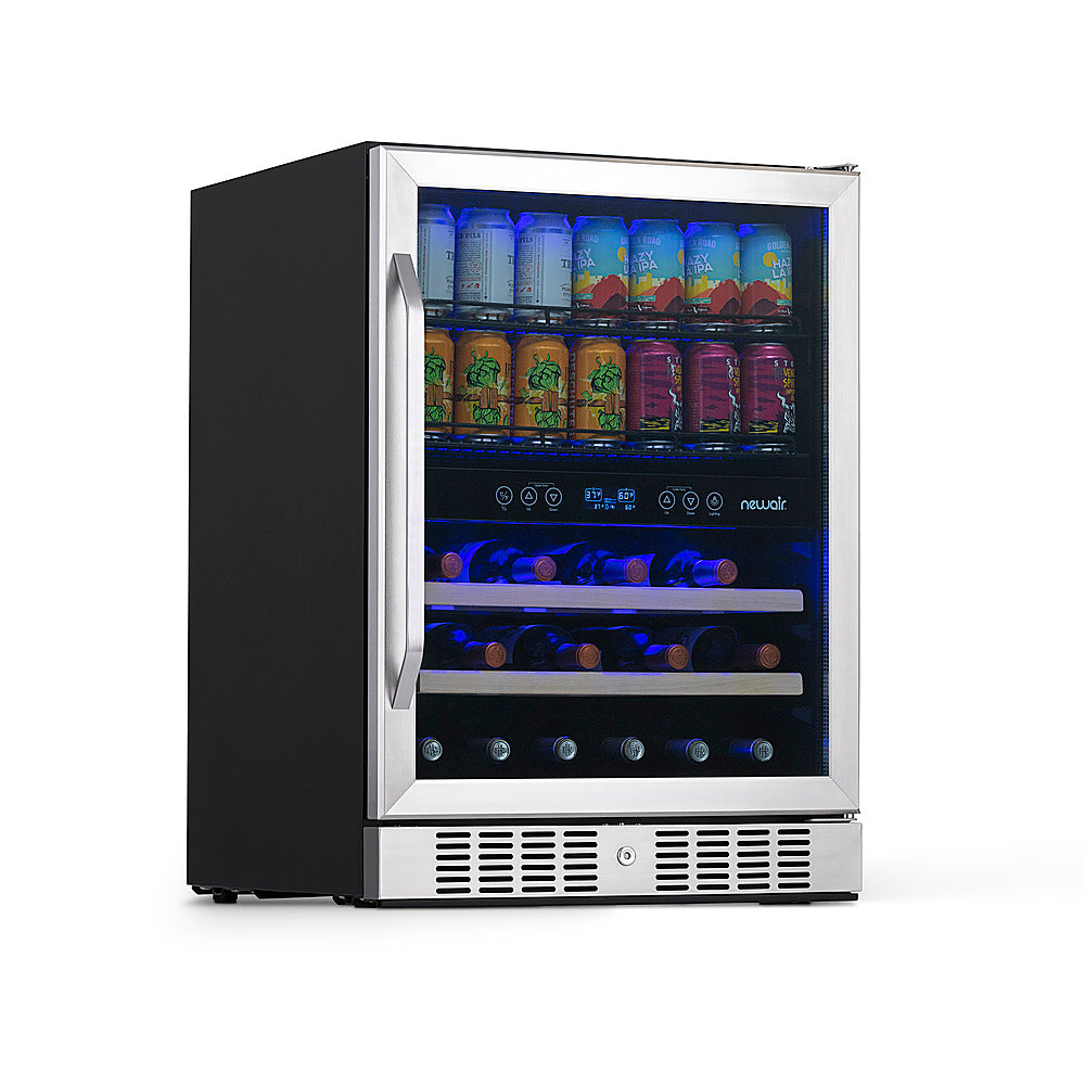 NewAir - 20 Bottle and 70 Can Dual Zone Wine and Beverage Fridge with SplitShelfâ¢ and Smooth Rolling Shelves - Stainless Steel -