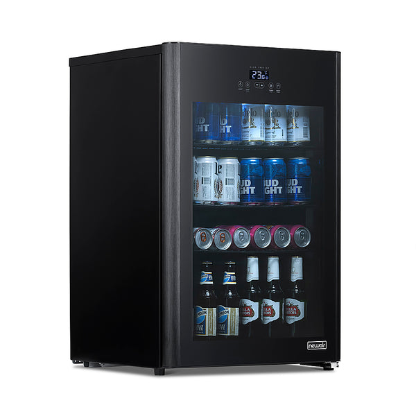 NewAir - 125-Can Beverage Cooler with Glass Door, Party and Turbo Modes, Cools to 23F, Digital Controls, Adjustable Shelves - Black -