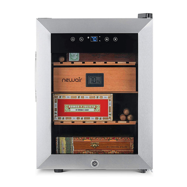 NewAir - 250 Count Cigar Humidor Wineador with Precision Digital Temperature Controls - Stainless Steel -