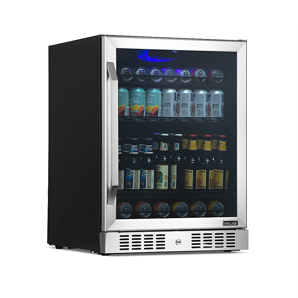NewAir - 177-Can Built-In Beverage Cooler with Precision Digital Thermostat, Adjustable Shelves, and Triple-Pane Glass - Stainless Steel -
