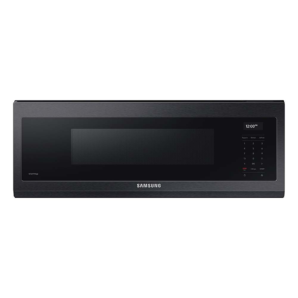 Samsung - 1.1 cu. ft. Smart SLIM Over-the-Range Microwave with 550 CFM Hood Ventilation, Wi-Fi & Voice Control - Black Stainless Steel -