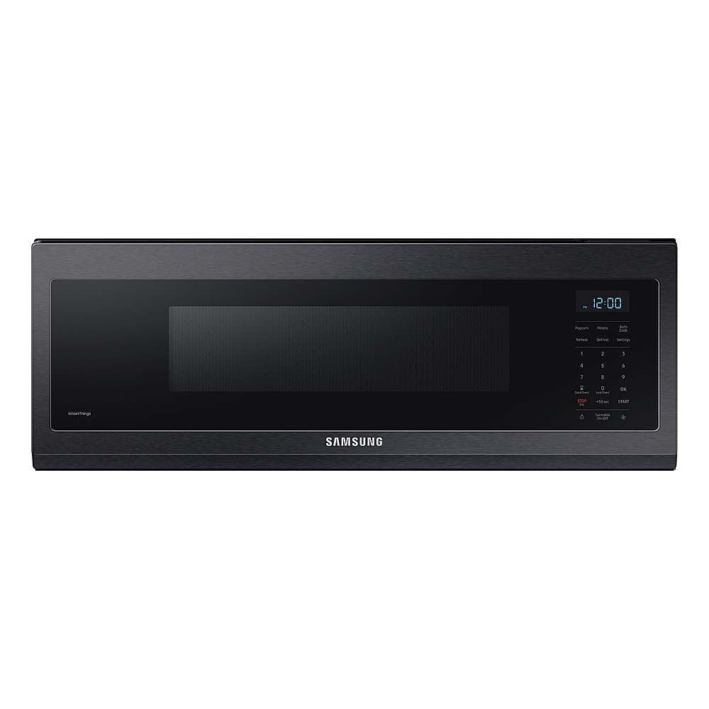 Samsung - 1.1 cu. ft. Smart SLIM Over-the-Range Microwave with 400 CFM Hood Ventilation, Wi-Fi & Voice Control - Black Stainless Steel -