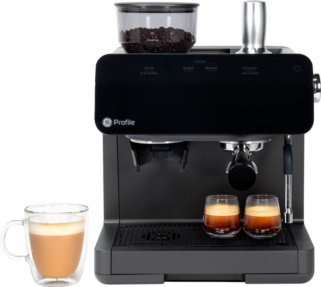 GE Profile - Semi-Automatic Espresso Machine with 15 bars of pressure, Milk Frother, and Built-In Wi-Fi - Black -