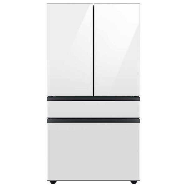 Samsung - BESPOKE 23 cu. ft. French Door Counter Depth Smart Refrigerator with Beverage Center - White Glass -