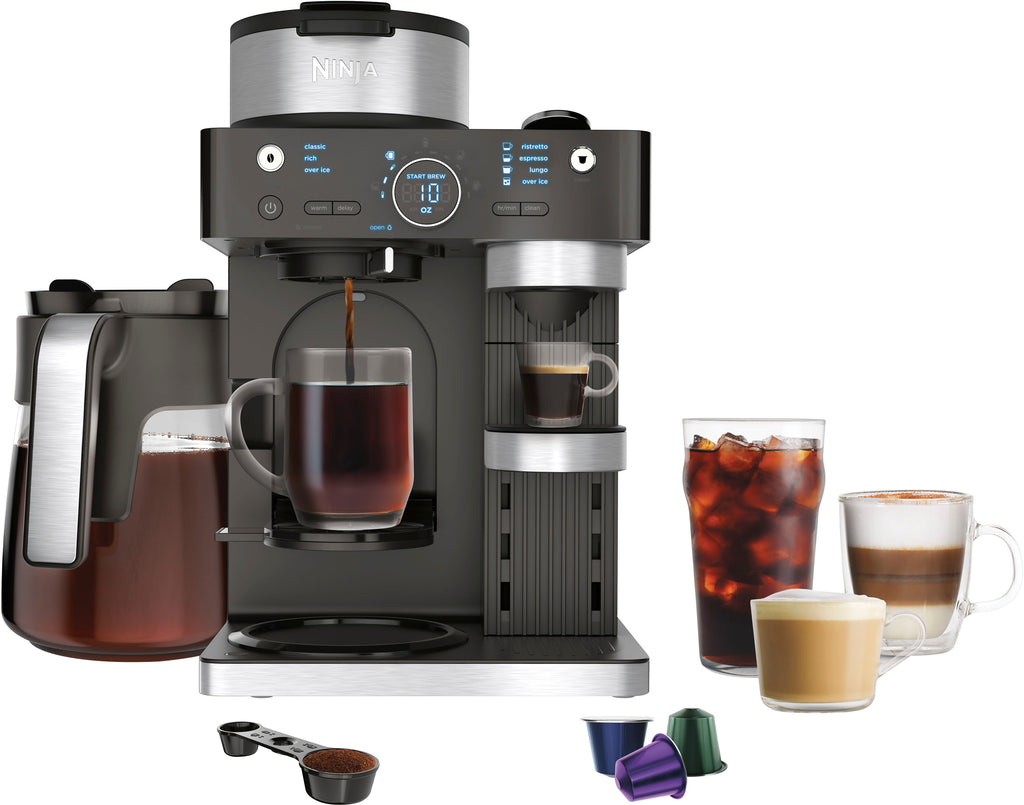 Ninja - Espresso & Coffee Barista System, Single Serve & Nespresso, with 12-Cup Carafe, 4 Styles with Ristretto - Black -