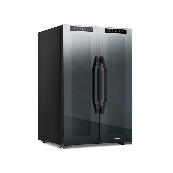 NewAir - 12-Bottle & 39-Can Dual Zone Wine Cooler with Mirrored Glass Door & Compressor Cooling, Digital Temperature Control - Black -