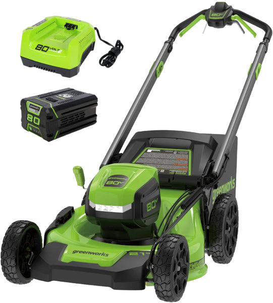 Greenworks - 80 Volt 21-Inch Self-Propelled Lawn Mower (1 x 4.0Ah Battery and 1 x Charger) - Green -