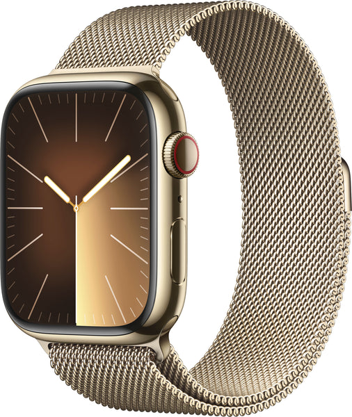 Apple Watch Series 9 GPS + Cellular 45mm Stainless Steel Case with Gold Milanese Loop - Gold -