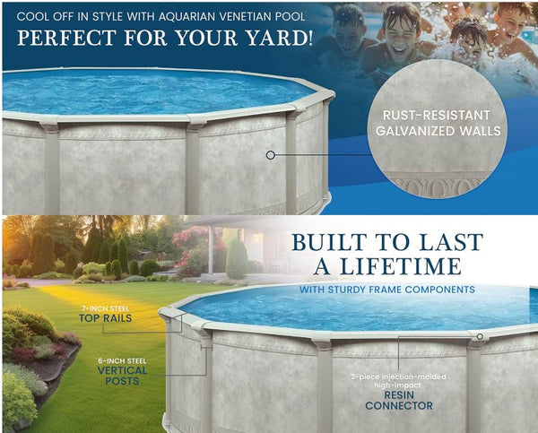 Aquarian Steel-Frame Outdoor Above-Ground Swimming Pool, Round, 15' x 52", Venetian