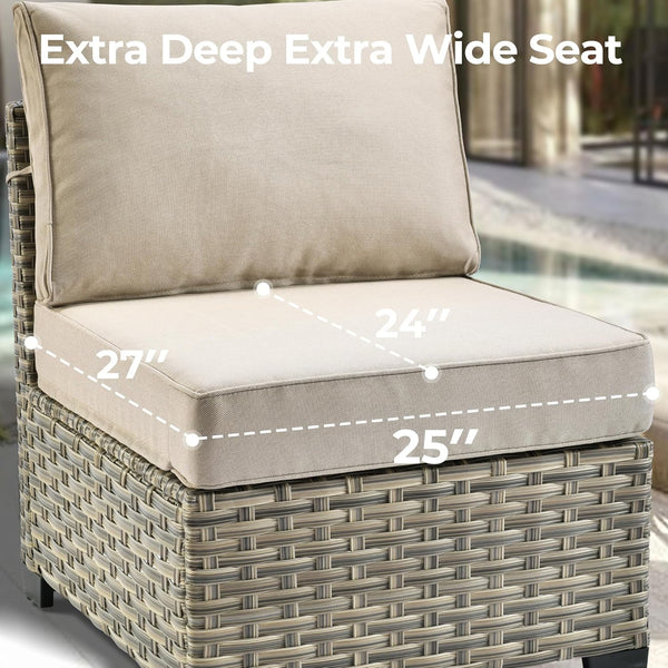 HOOOWOOO Outdoor Sectional Patio Furniture Set with Fire Pit Table,15 Pieces Wicker Conversation Sets L Shaped Couch,Extra Deep Out Door Sofa Outside Furniture with Swivel Chairs Ottomans,Beige