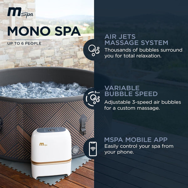 M Spa Round Inflatable Bubble Massage Spa, 4 to 6 Person Outdoor Hot Tub, Mono