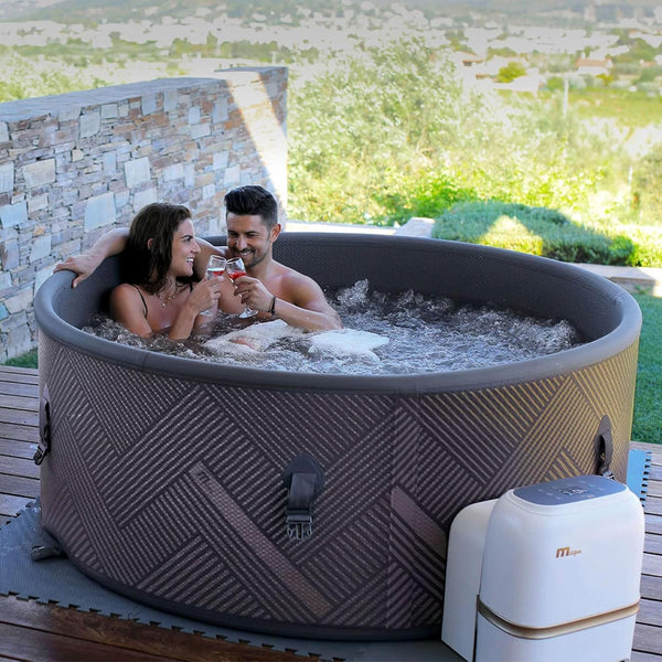 M Spa Round Inflatable Bubble Massage Spa, 4 to 6 Person Outdoor Hot Tub, Mono