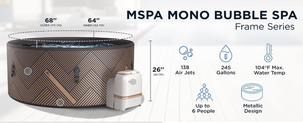 M Spa Round Inflatable Bubble Massage Spa, 4 to 6 Person Outdoor Hot Tub, Mono