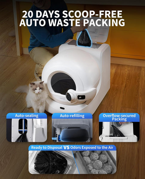 PETKIT 2025 New Purobot Ultra Automatic Waste Packing Self-Cleaning Cat Litter Box with AI Camera, 5G WiFi Phone App Control, True Hands-Free Auto Scooping, Anti-Pinch Sensor, Pet Facial Recognition