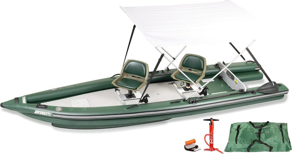 Sea Eagle FSK16 FishSkiff Inflatable 16', High Pressure, All-Drop-Stitch, 1-3 Person Frameless Fishing Boat w/Rigid 6” External Keel - Portable, Storable, and Transportable