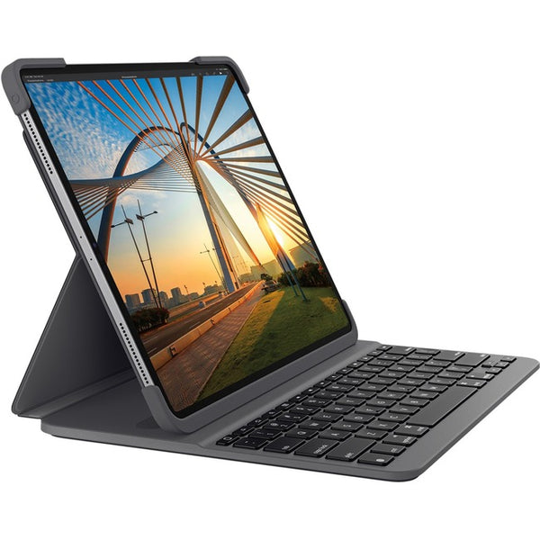 Logitech Slim Folio Pro Keyboard/Cover Case (Folio) for 12.9" iPad Pro (3rd Generation), iPad Pro (4th Generation) Tablet - Oxford Gray - 920-009703