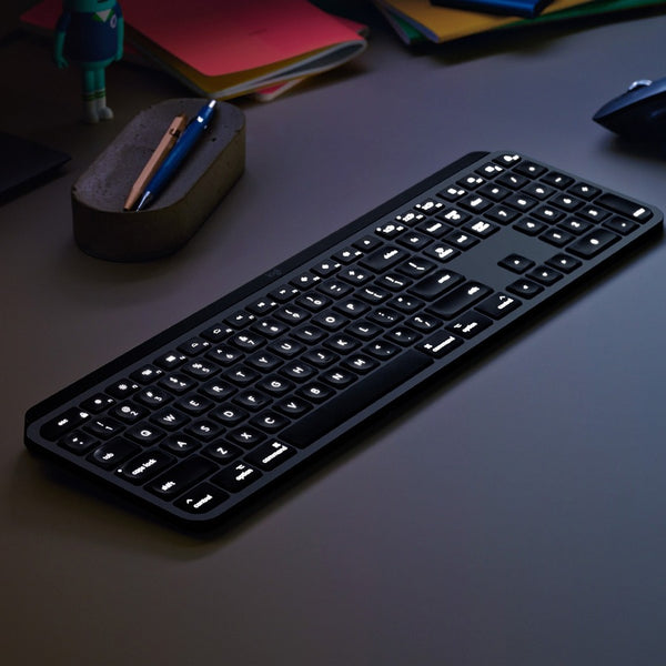 Logitech MX Keys Advanced Wireless Illuminated Keyboard for Mac, Tactile Responsive Typing, Backlighting, Bluetooth, USB-C, Apple macOS, Metal Build, Space Gray - 920-009552