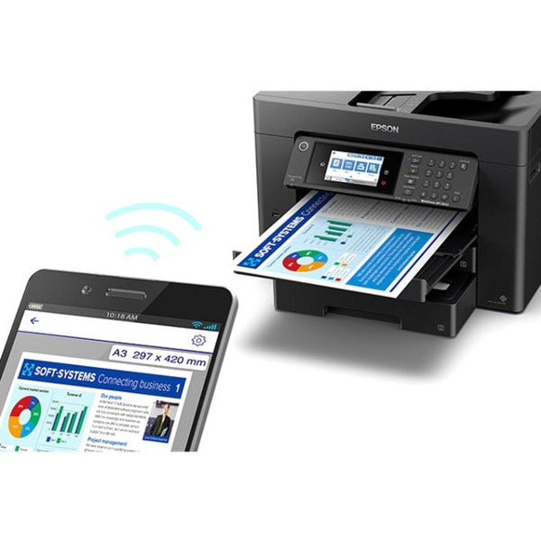 Epson WorkForce Pro WF-7840 Inkjet Multifunction Printer-Color-Copier/Fax/Scanner-4800x2400 dpi Print-Automatic Duplex Print-50000 Pages-500 sheets Input-1200 dpi Optical Scan-Color Fax-Wireless LAN-Epson Connect-Android Printing-Mopria - C11CH67201