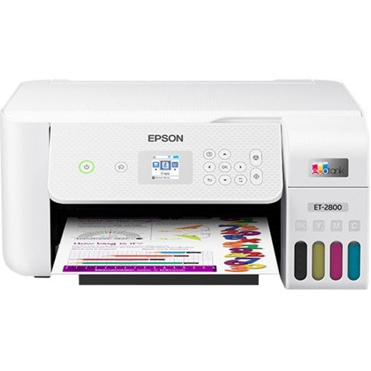 Epson EcoTank ET-2800 Inkjet Multifunction Printer-Color-Copier/Scanner-5760x1440 Print-120 sheets Input-Color Scanner-1200 Optical Scan-Wireless LAN-Epson Smart Panel App-Epson iPrint-Epson Remote Print-Apple AirPrint-Mopria - C11CJ66202