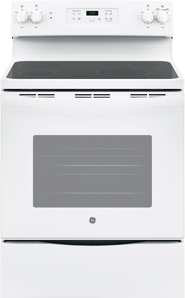 GE - 5.3 Cu. Ft. Freestanding Electric Range w Power Boil Ceramic Glass Cooktop - White -
