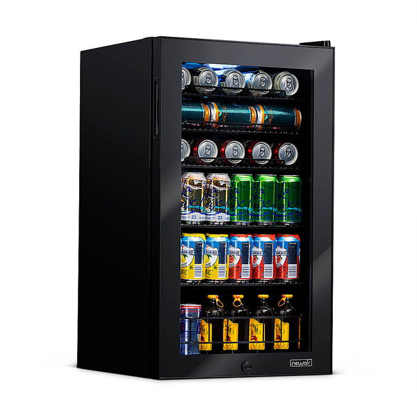 NewAir 126-Can Beverage Cooler Glass Door, Adjustable Shelves, 7 Temperature Settings Lock -
