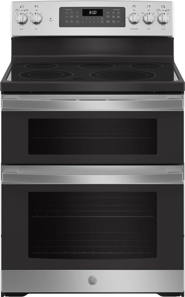GE - 6.6 Cu. Ft. Freestanding Double Oven Electric Convection Range with Self-Steam Cleaning and No-Preheat Air Fry - Stainless Steel -