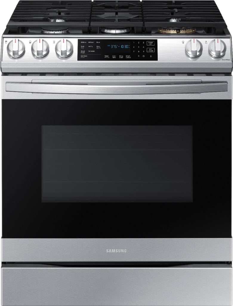 Samsung - 6.0 cu. ft. Front Control Slide-In Gas Convection Range with Air Fry & Wi-Fi, Fingerprint Resistant - Stainless Steel -