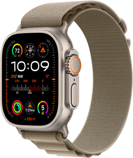 Apple Watch Ultra 2 (GPS + Cellular) 49mm Titanium Case with Olive Alpine Loop - Small - Titanium -
